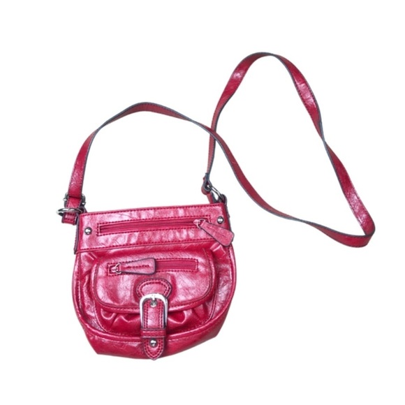 Axcess Red Faux Leather Women’s Crossbody Buckle Handbag Purse - Picture 6 of 14